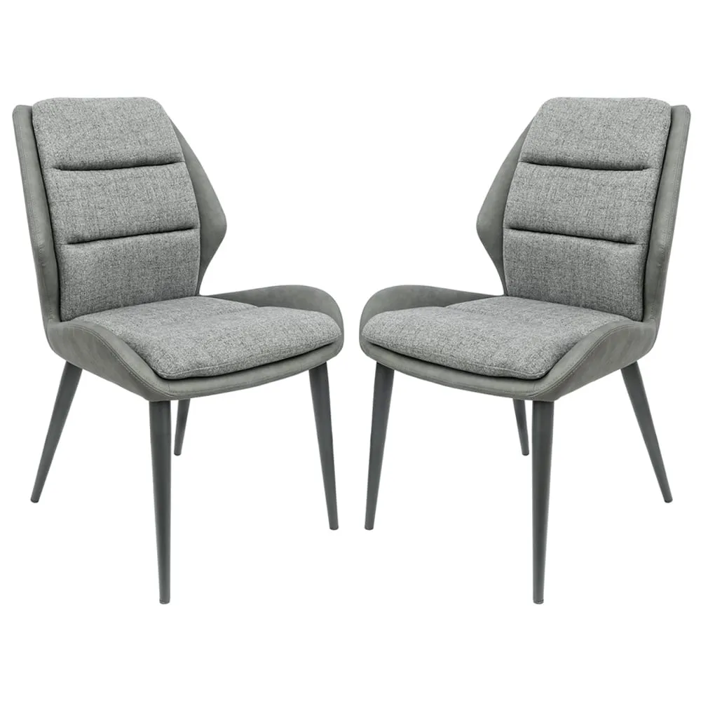 Dickson Dining Chairs in Pair - Grey, Fabric
