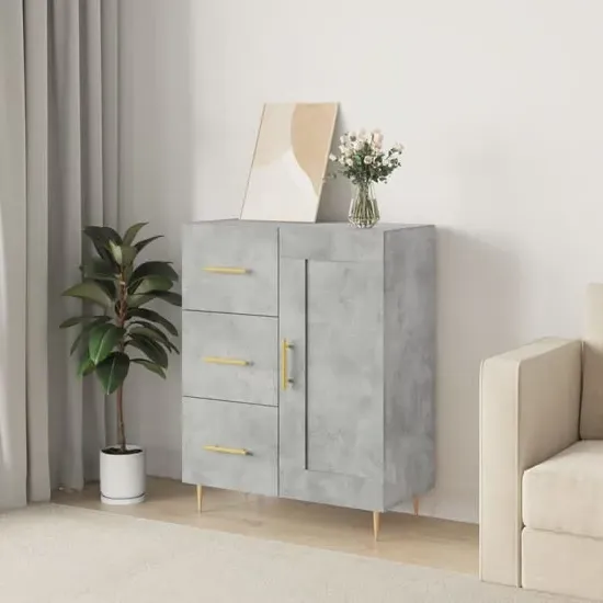 Didim Wooden Sideboard with 1 Door 3 Drawers - Concrete Effect