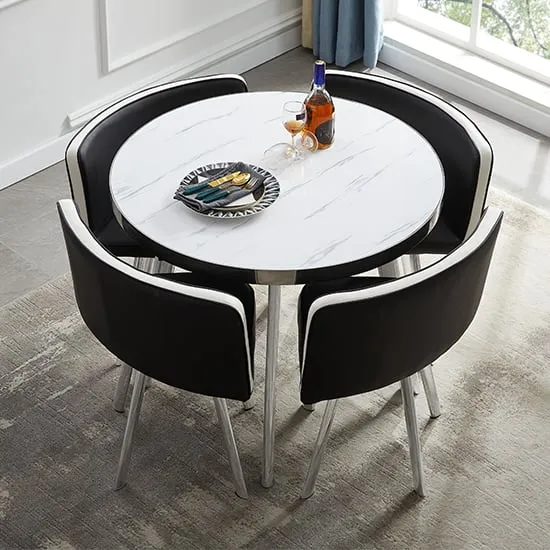 Diego Round Dining Table Set - Marble Effect, Acryl image