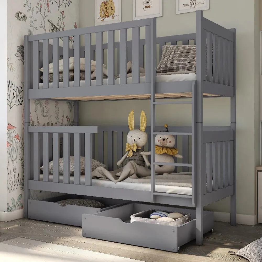Dieppe Bunk Bed with Storage - Grey, Pine Wood