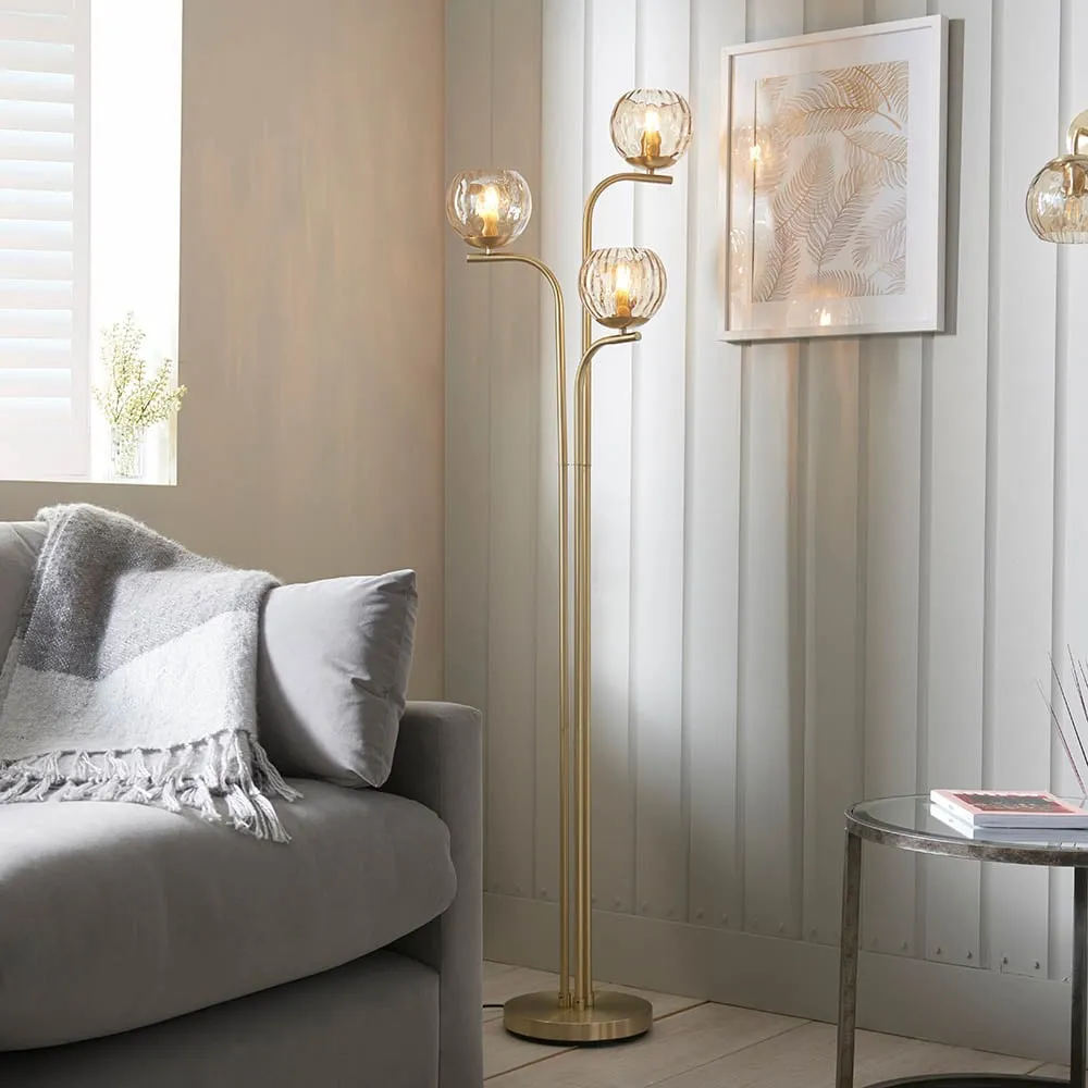 Dimple 3 Light Floor Lamp - Champagne, Brass