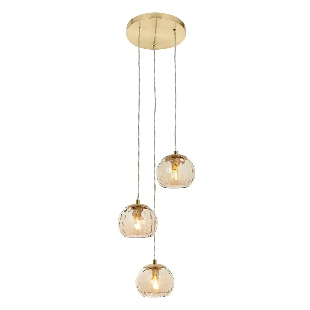 Dimple 3 Light Pendant Light - Champagne, Brass