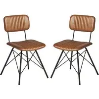 Dinas Dining Chairs In Pair - Light Tan, Leather