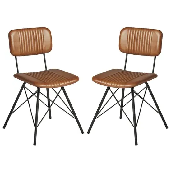 Dinas Dining Chairs In Pair - Light Tan, Leather