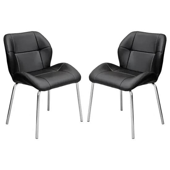 Dinky Bistro Dining Chairs In Pair - Black, Faux Leather image
