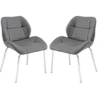 Dinky Bistro Dining Chairs In Pair - Grey, Faux Leather