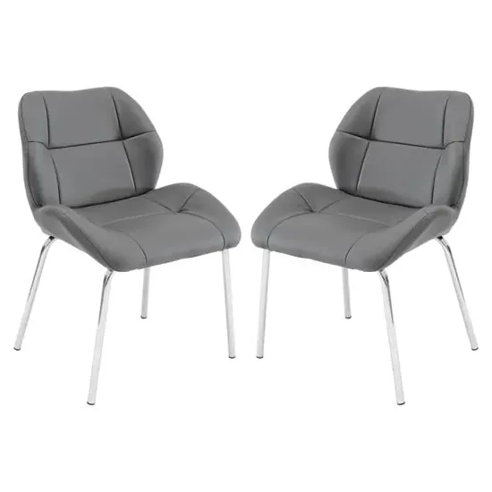 Dinky Bistro Dining Chairs In Pair - Grey, Faux Leather