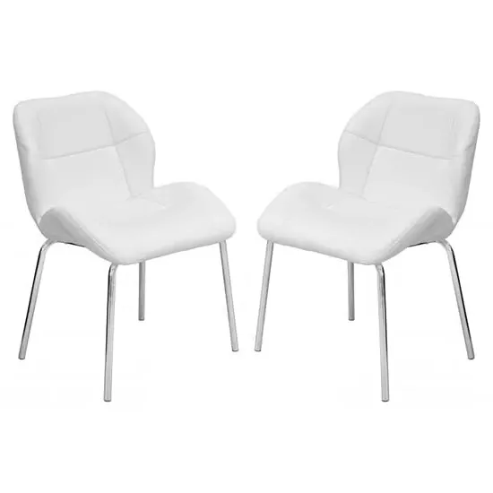 Dinky Bistro Dining Chairs In Pair - White, Faux Leather