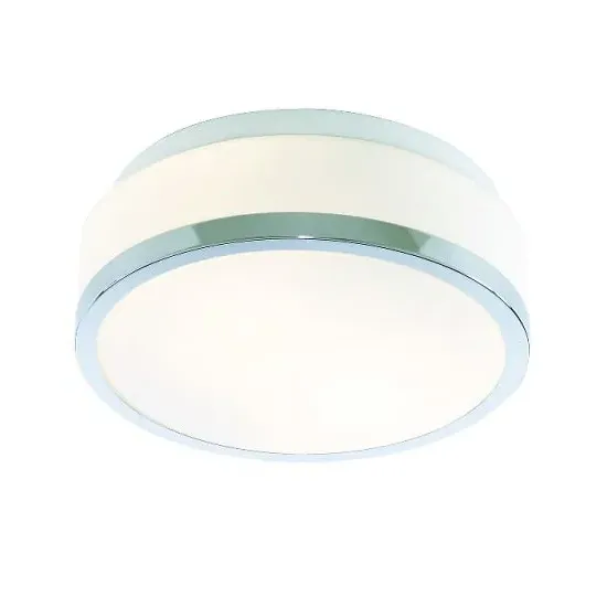 Discs Round Ceiling Lamp Flush Fitting - Opal White, Chrome image