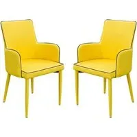 Divina Carver Dining Chair Pair - Yellow, Fabric