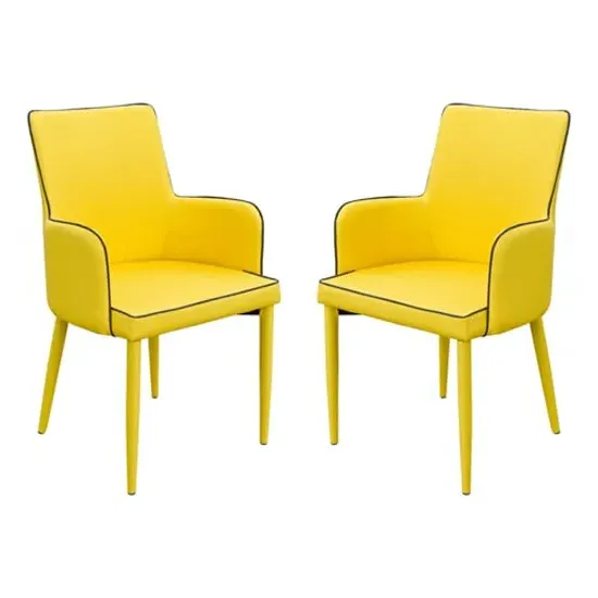 Divina Carver Dining Chair Pair - Yellow, Fabric