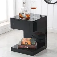 Dixon Bedside Cabinet with Drawer - Black, High Gloss
