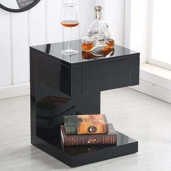 Dixon Bedside Cabinet with Drawer - Black, High Gloss