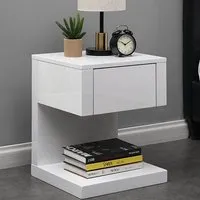 Dixon Bedside Cabinet with Drawer - White, High Gloss