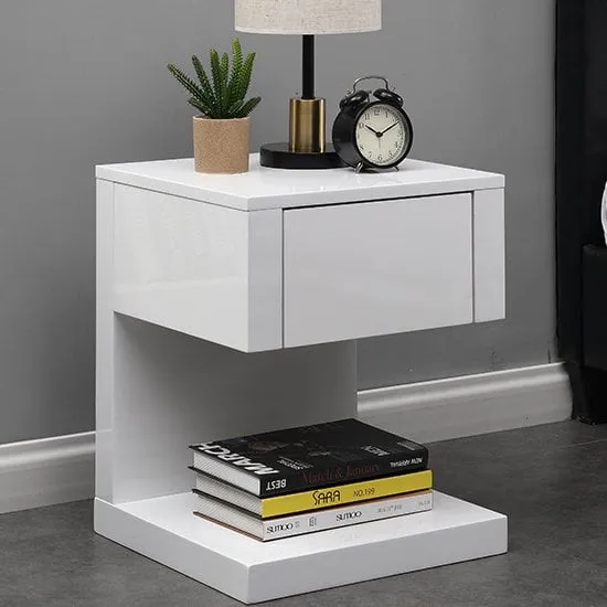 Dixon Bedside Cabinet with Drawer - White, High Gloss image