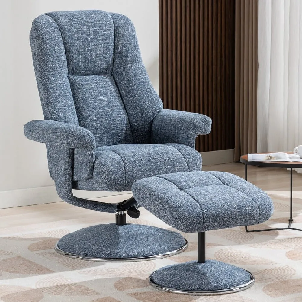 Dollis Recliner Chair with Stool - Ocean, Fabric