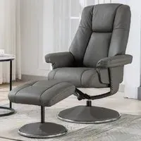 Dollis Swivel Recliner Chair with Stool - Cinder, Leather