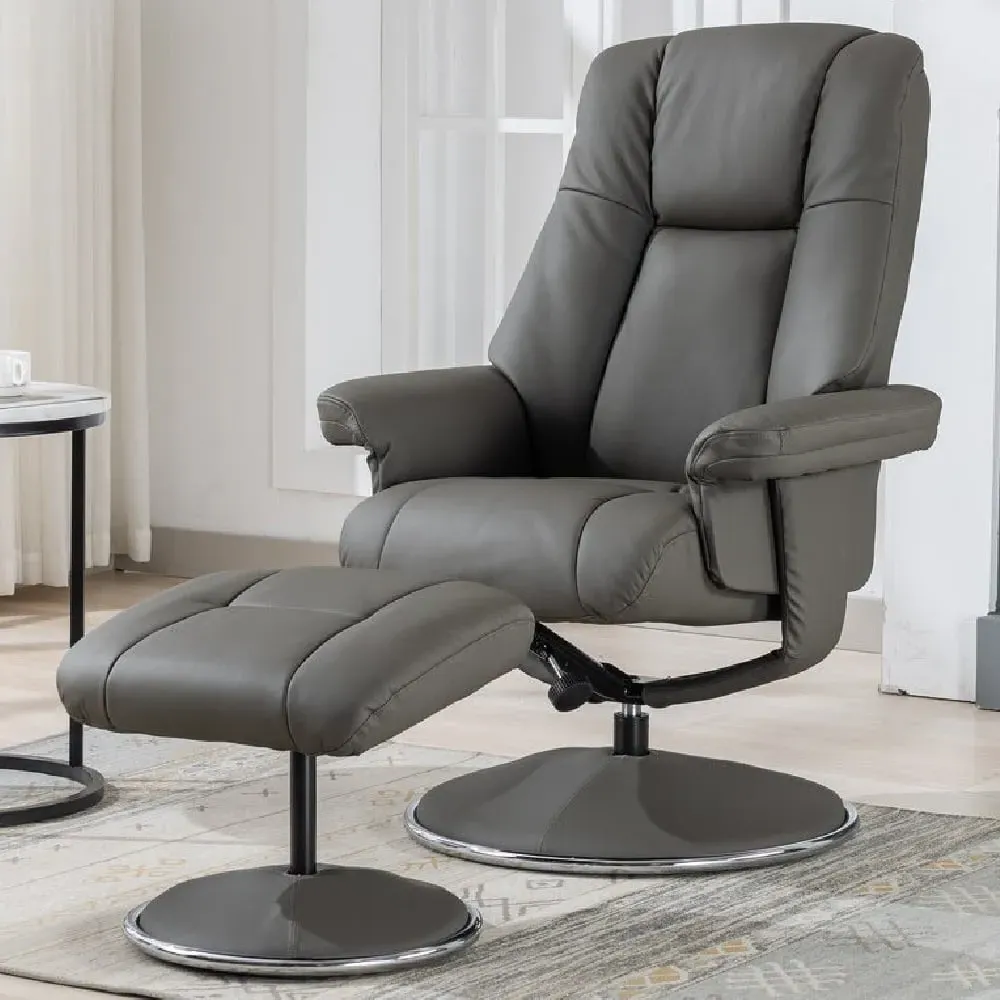 Dollis Swivel Recliner Chair with Stool - Cinder, Leather image