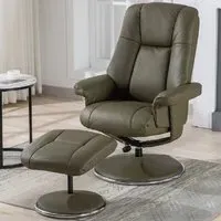 Dollis Swivel Recliner Chair with Stool - Olive Green, Leather