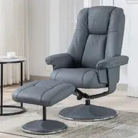 Dollis Swivel Recliner Chair with Stool - Petrol Blue, Leather