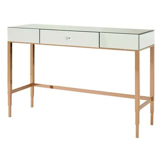 Dombay Mirrored Console Table with 3 Drawers - Rose Gold
