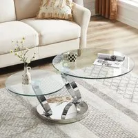 Donatella Magic Ring Swivel Coffee Table - Clear, Glass