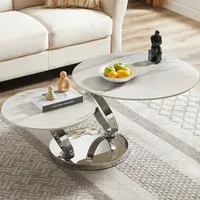 Donatella Magic Ring Swivel Coffee Table - White, Ceramic