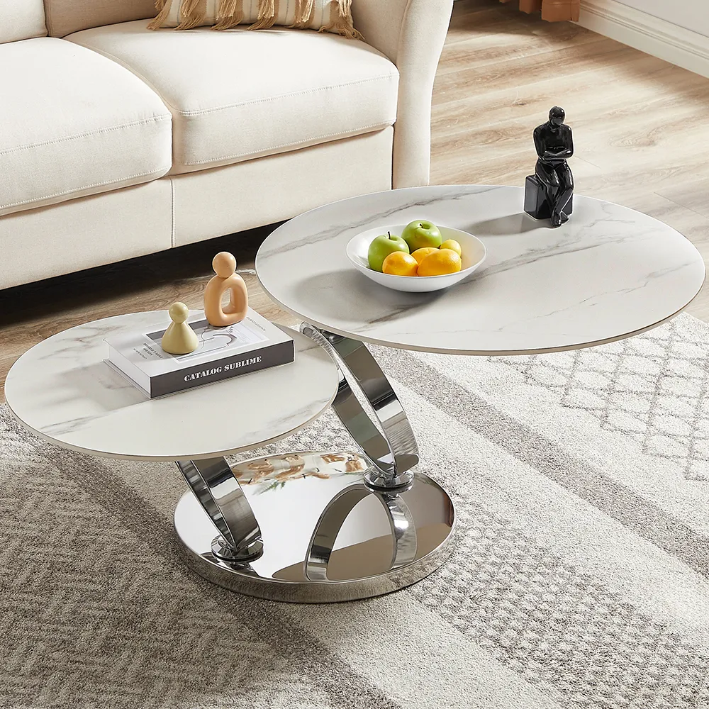 Donatella Magic Ring Swivel Coffee Table - White, Ceramic image