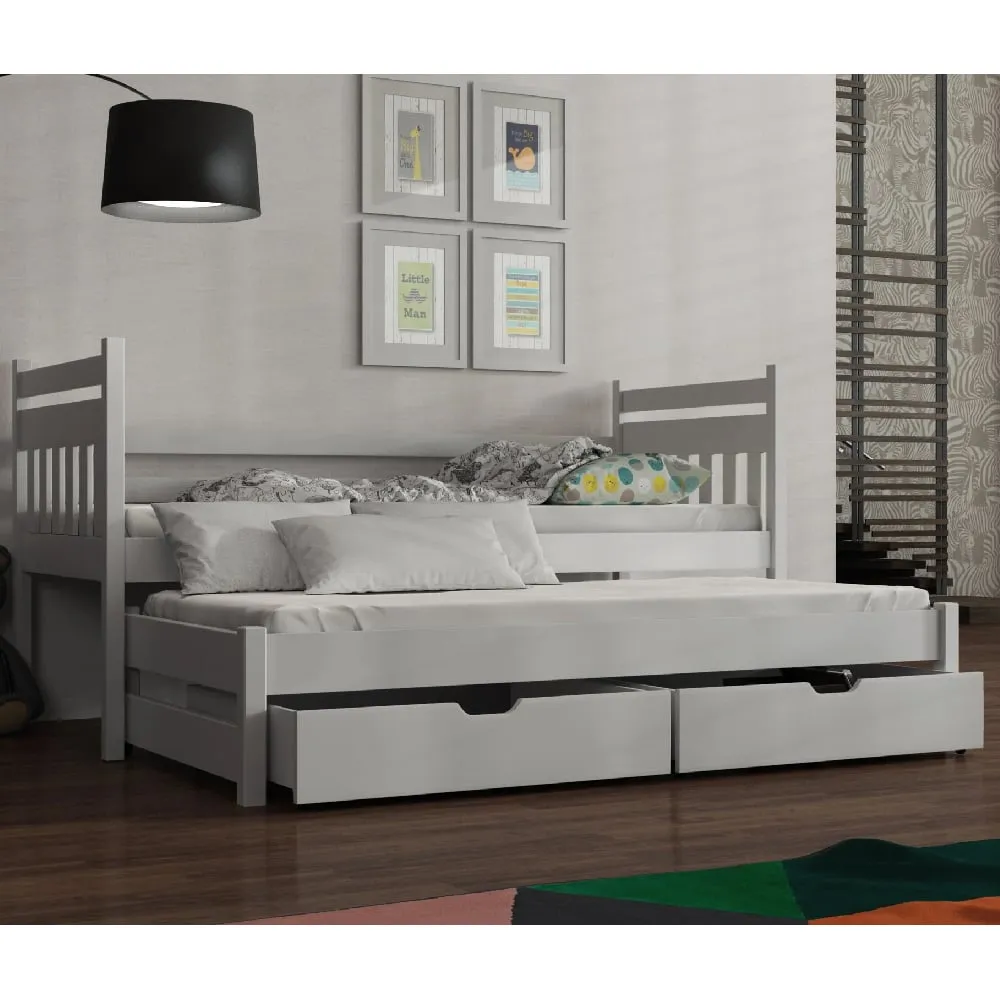 Donna Day Bed with Trundle and Mattress - White, Pinewood