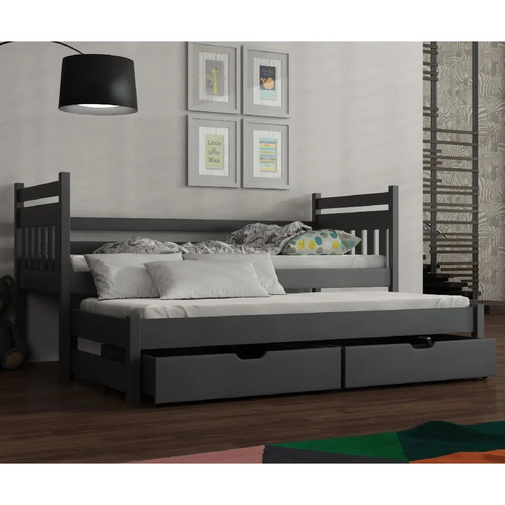 Donna Day Bed with Trundle and Storage - Graphite, Pinewood