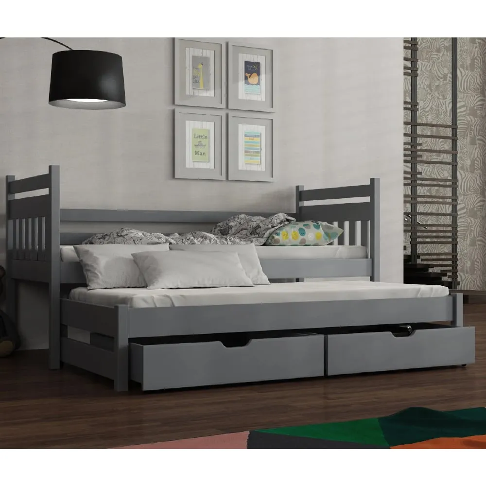 Donna Day Bed with Trundle and Storage - Grey, Pinewood