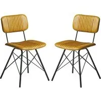Donna Vintage Dining Chairs In Pair - Gold, Leather