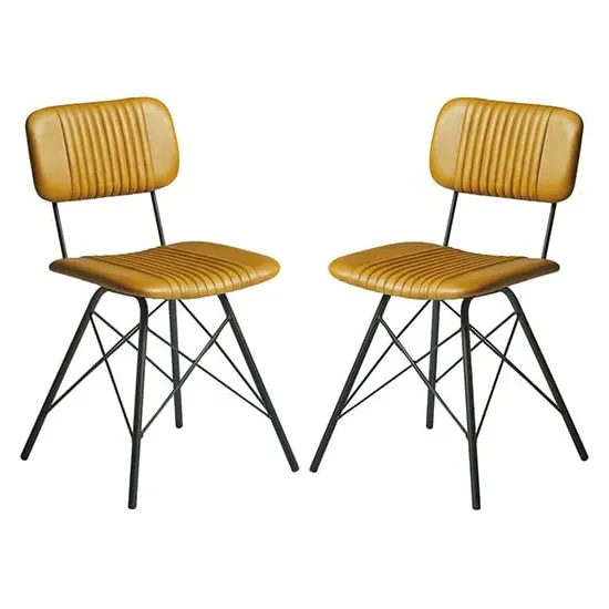 Donna Vintage Dining Chairs In Pair - Gold, Leather image