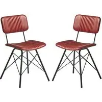 Donna Vintage Dining Chairs In Pair - Red, Leather