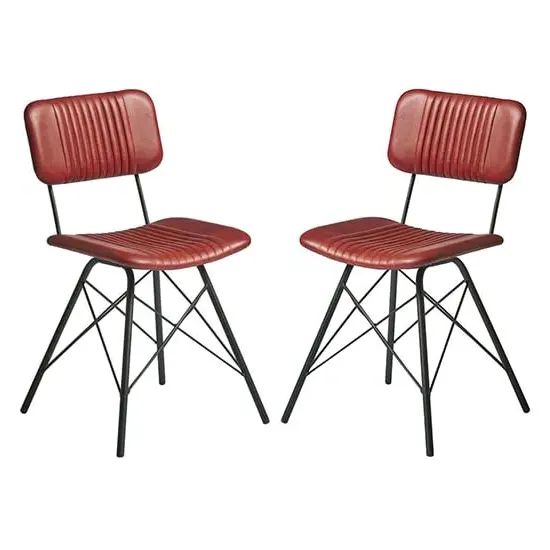 Donna Vintage Dining Chairs In Pair - Red, Leather