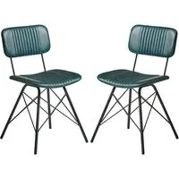 Donna Vintage Dining Chairs In Pair - Teal, Leather