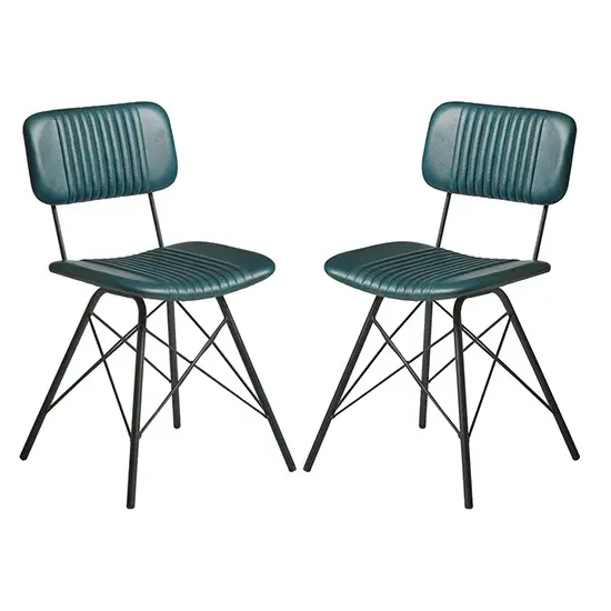 Donna Vintage Dining Chairs In Pair - Teal, Leather