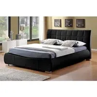 Dorado Double Bed Frame with Pleated Headboard - Black, Faux Leather
