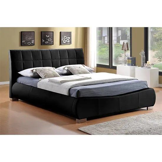 Dorado Double Bed Frame with Pleated Headboard - Black, Faux Leather image