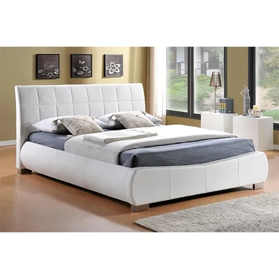 Dorado Double Bed Frame with Pleated Headboard - White, Faux Leather
