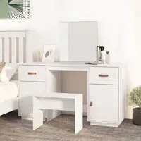Doria Pine Wood Dressing Table with Mirror - White