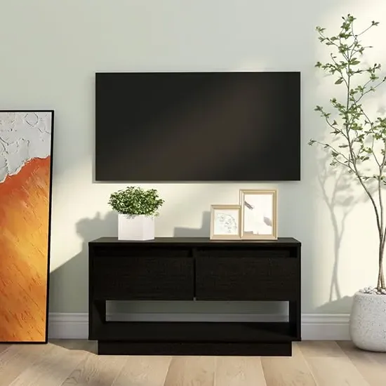 Doric TV Stand with 2 Drawers - Black, Pine Wood