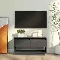 Doric TV Stand with 2 Drawers - Grey, Pine Wood