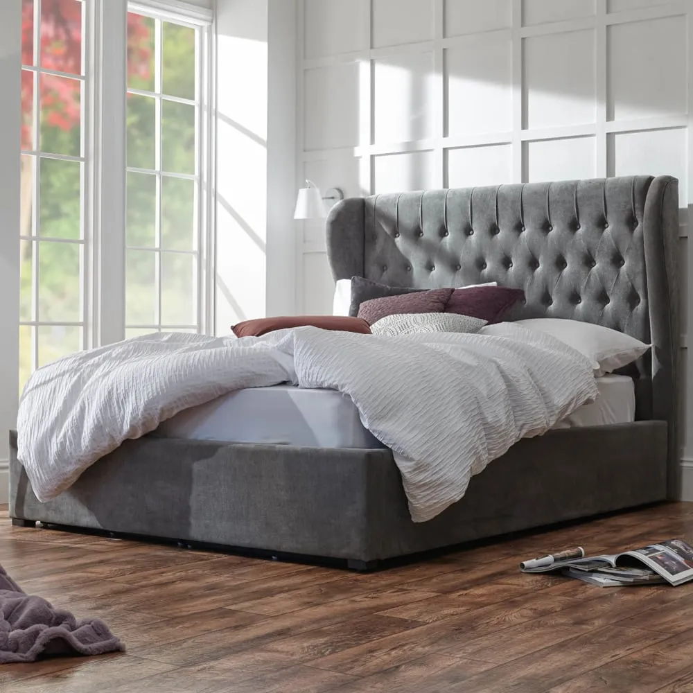 Dorking Double Ottoman Bed with Storage - Grey, Fabric