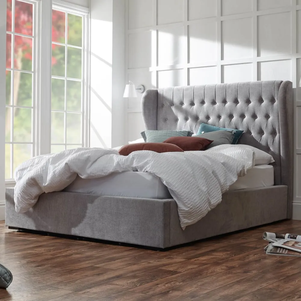 Dorking Double Ottoman Bed with Storage - Platinum, Fabric