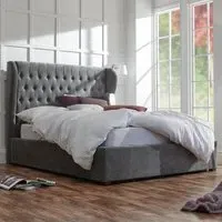 Dorking King Size Ottoman Bed with Storage - Pewter, Fabric