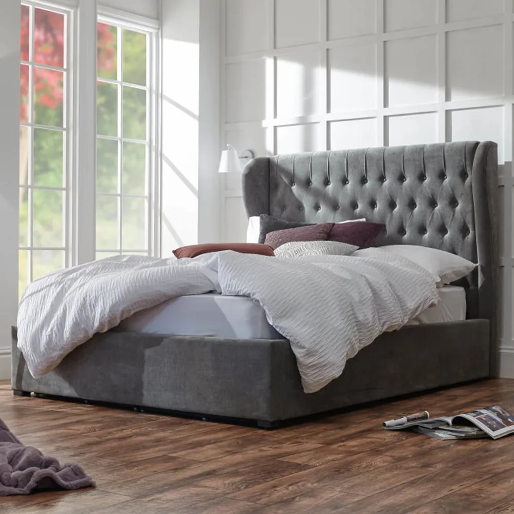 Dorking King Size Ottoman Bed with Storage - Pewter, Fabric