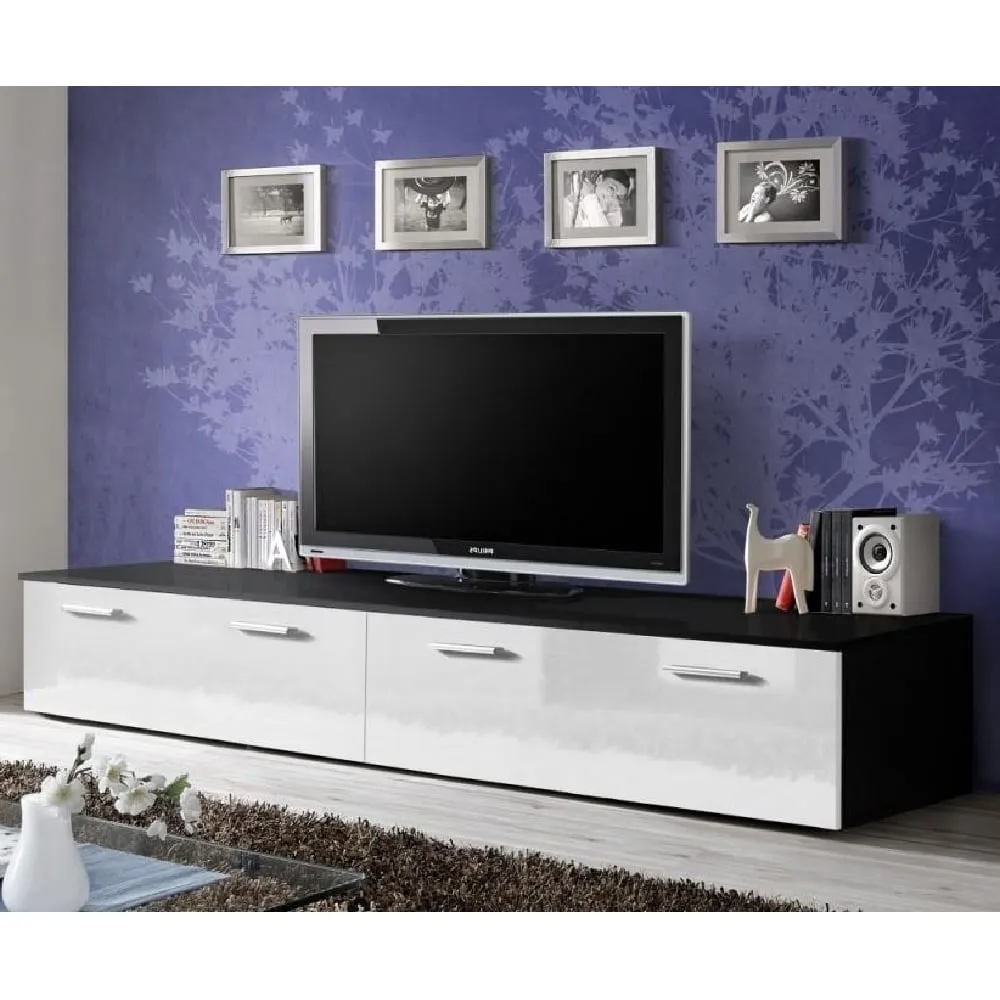 Doswell High Gloss TV Stand with 2 Doors - Black and White