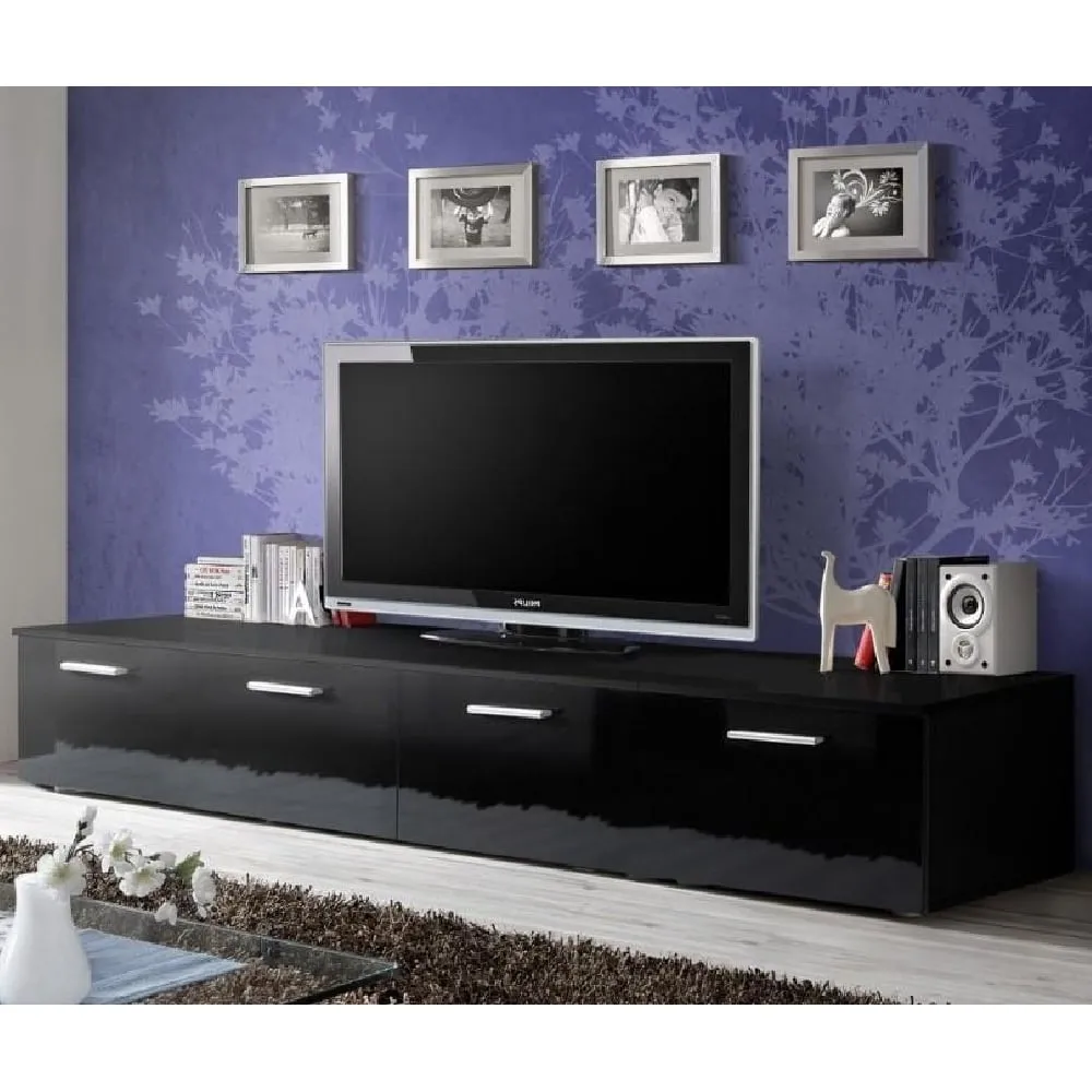 Doswell High Gloss TV Stand with 2 Doors - Black image