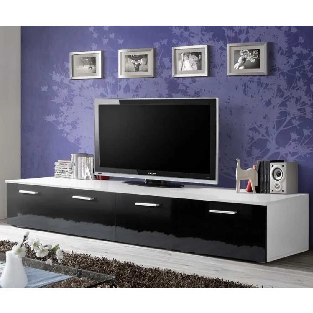 Doswell High Gloss TV Stand with 2 Doors - White and Black